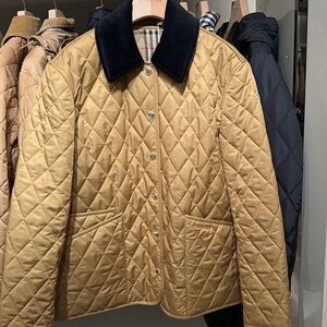 Quilted Tan Jacket with Black Collar